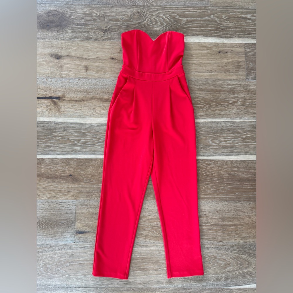 Express Strapless Red Jumpsuit